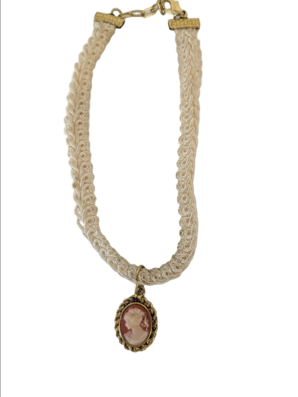 Vintage Necklace Cameo Pendant Choker  From 1970's- Classic Jewelry Style